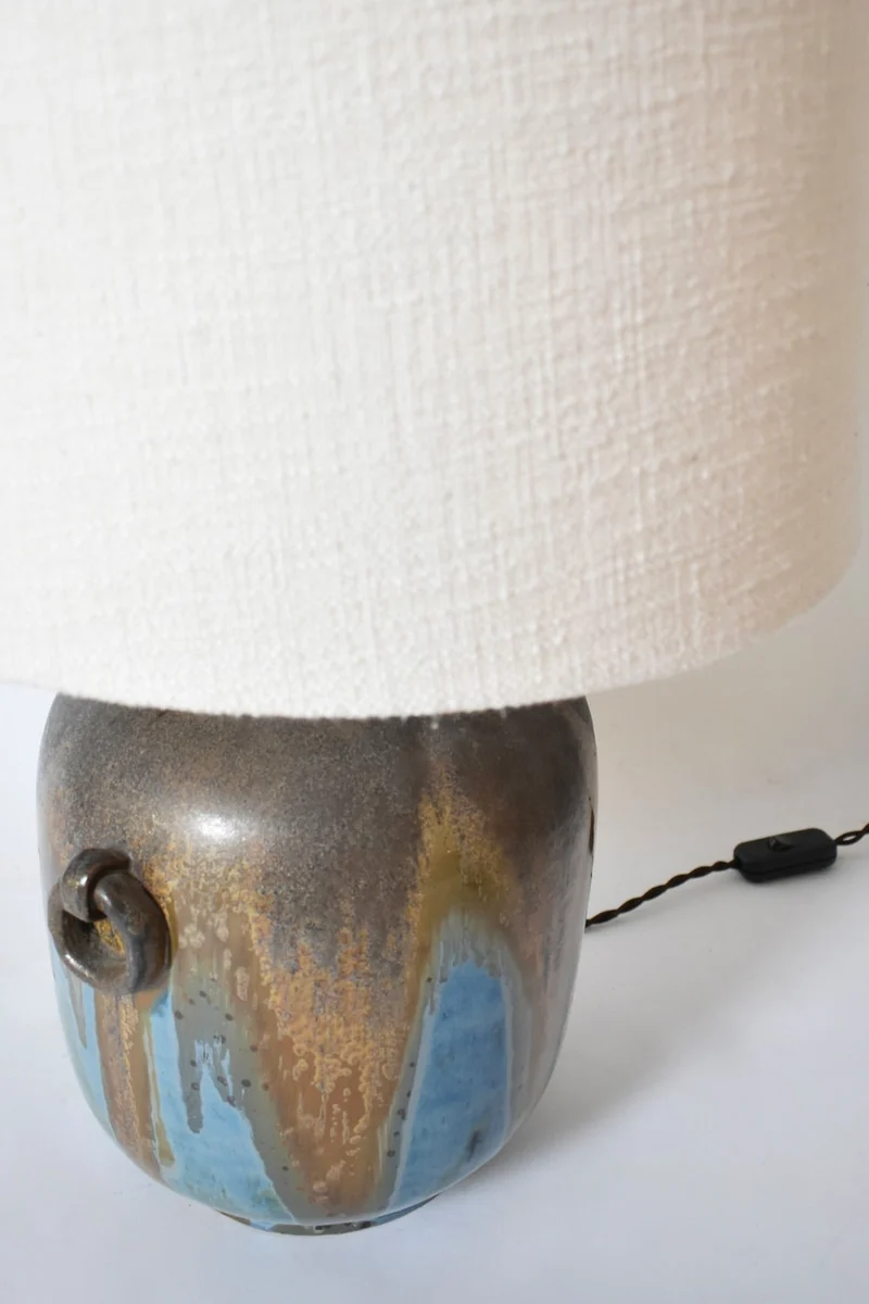 Vintage Stoneware Table Lamp with Ring-shaped Handles, 1940s