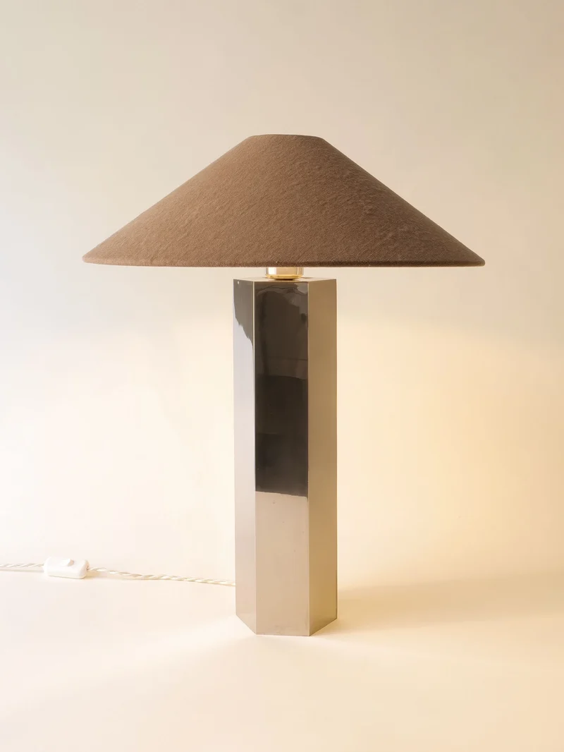 Vintage Grand Hexagonal Brass Table Lamp, 1970s