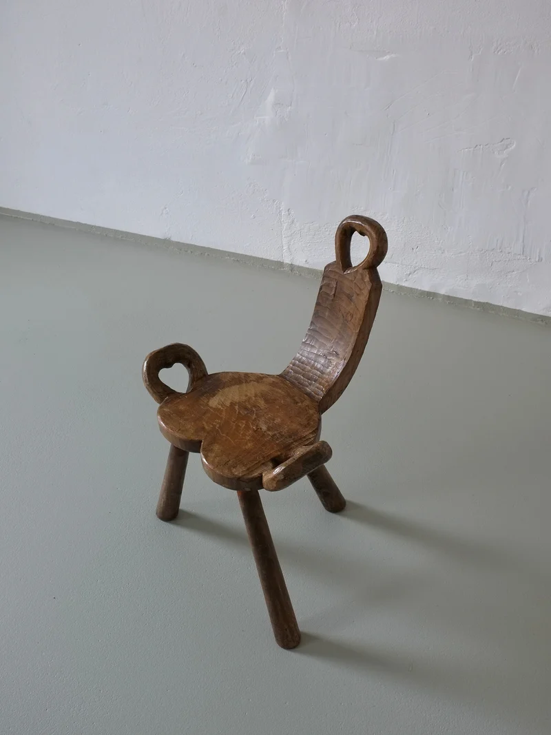 Vintage Brutalist Carved Tripod Stool