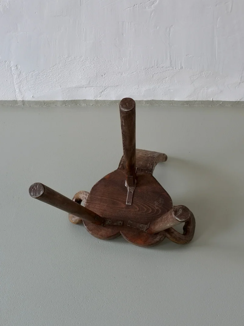 Vintage Brutalist Carved Tripod Stool