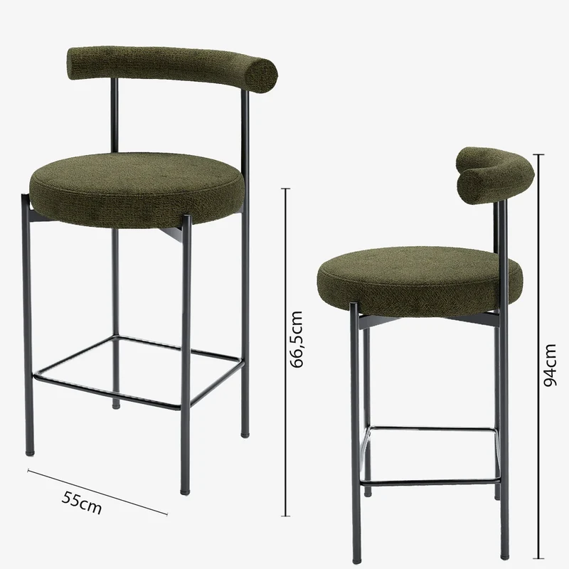 Lot de 2 chaises de bar velours vert Charlotte