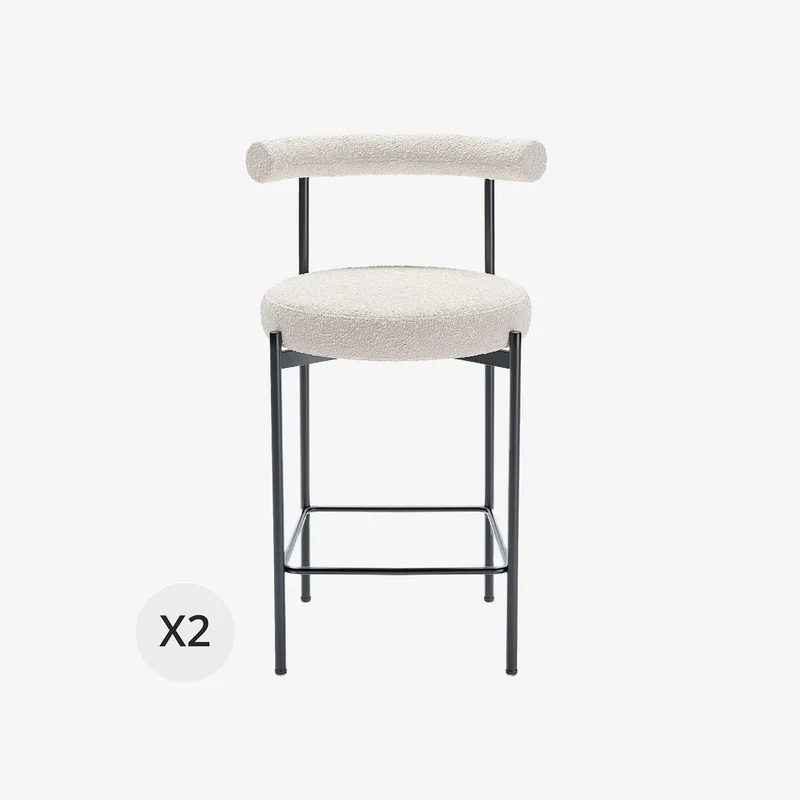 Lot de 2 chaises de bar bouclette blanche Charlotte