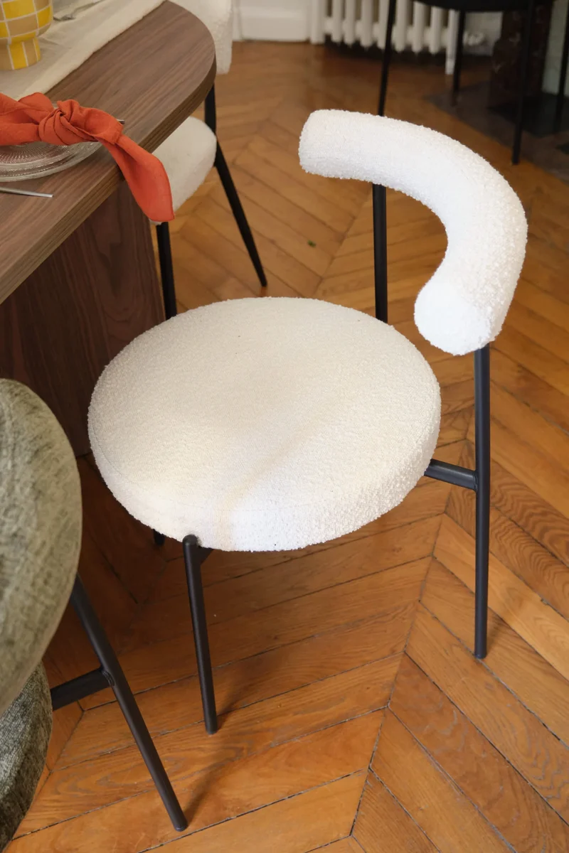 Lot de 2 chaises de salle manger design moderne, bouclette blanche Julia
