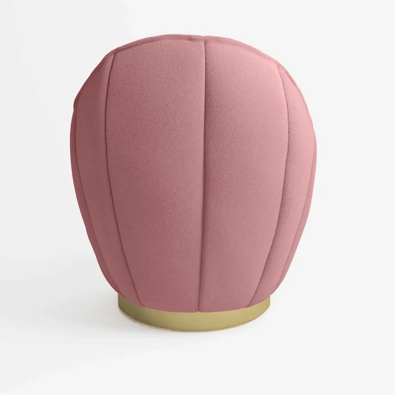 Fauteuil en velours rose vintage, base cerclage dor effet laiton