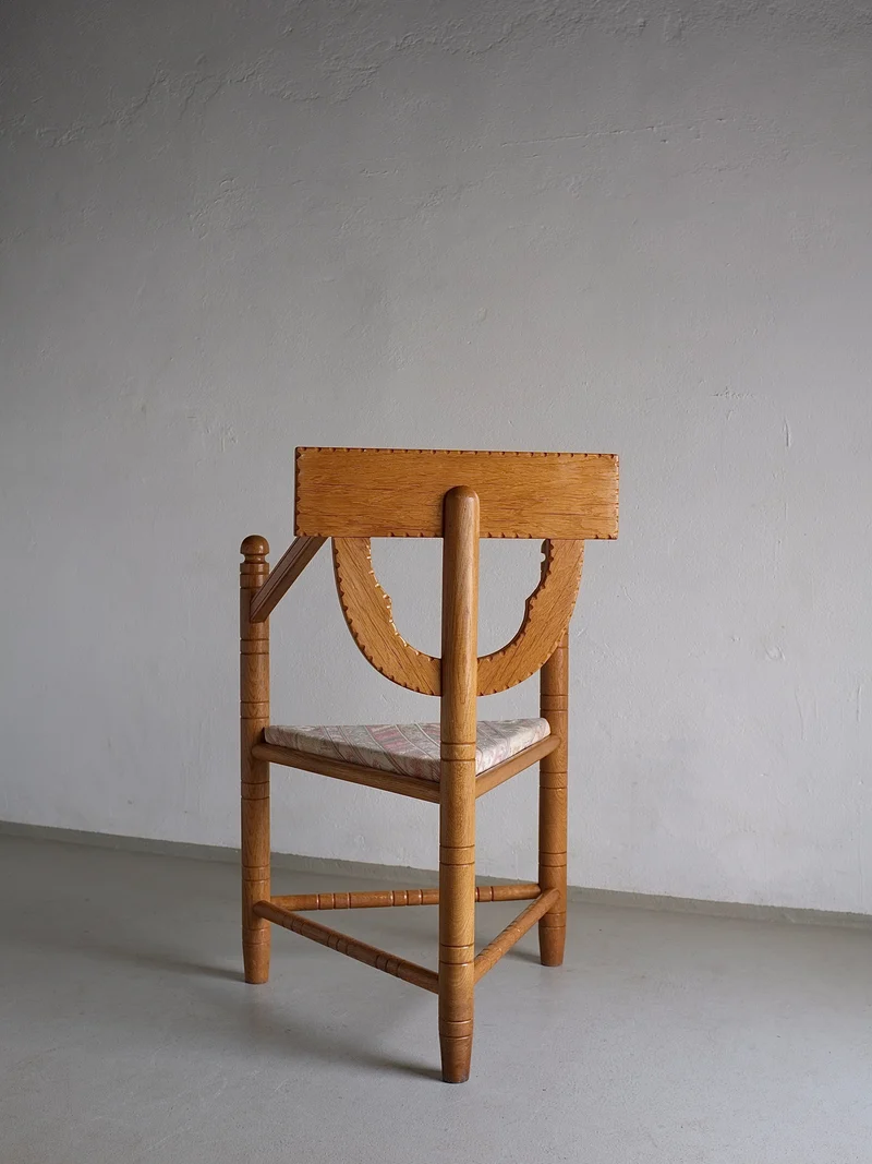 Rustic Carved Oak Corner Chair | Sweden | 1950s