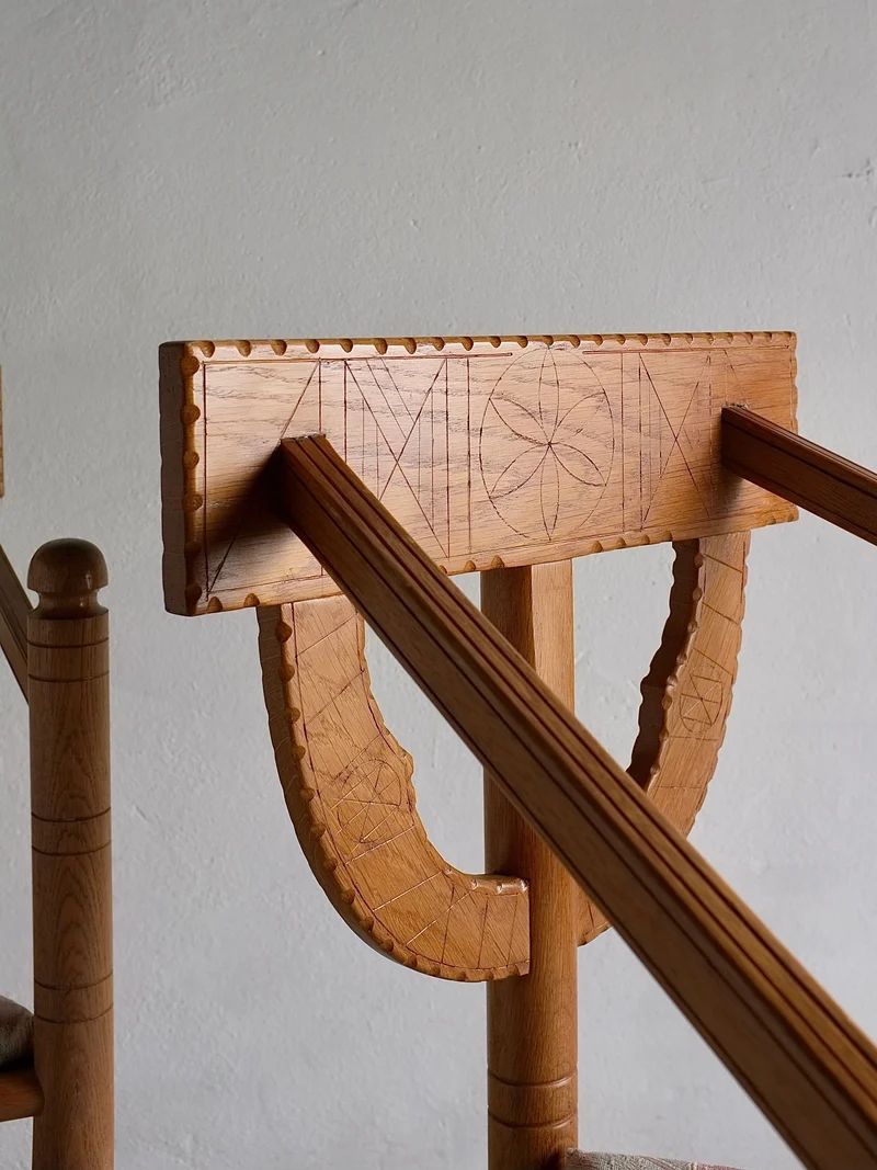 Rustic Carved Oak Corner Chair | Sweden | 1950s