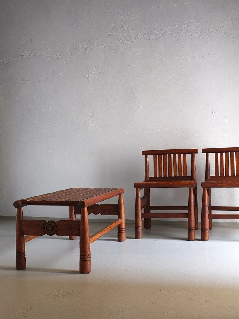 Carved Dark Oak Bench | France | 1960s