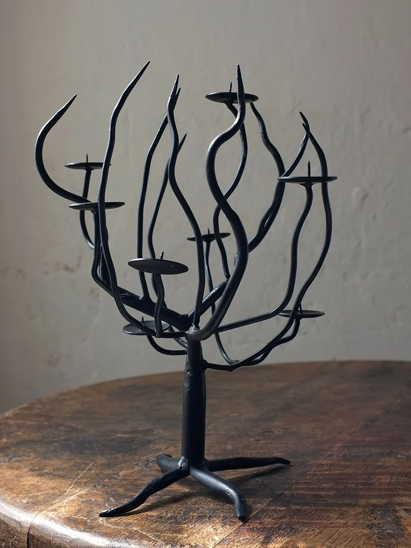 Hand-forged Metal Sculptural Candle Holder