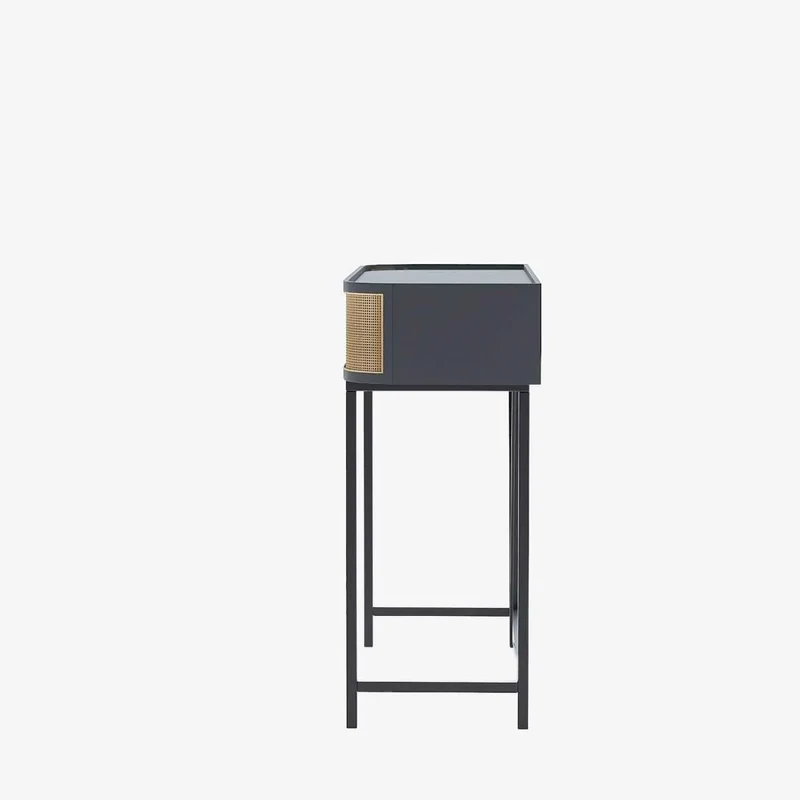 Table console noire avec tiroirs rotin tress , Daphn