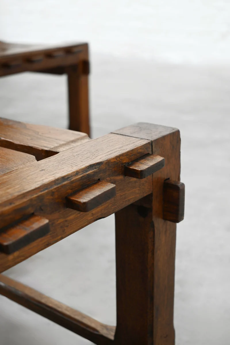 Pair of 1970s Brutalist Solid Oak Side Chairs