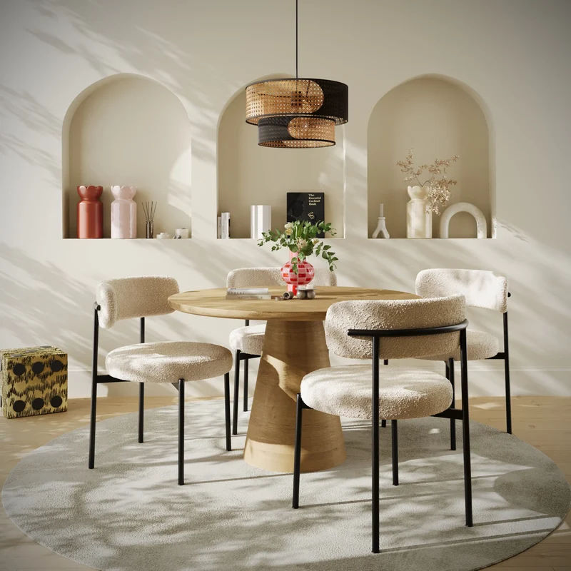 Lot de 2 chaises de table bouclette blanche Scarlett