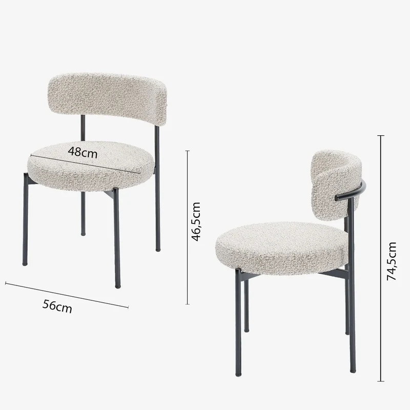 Lot de 2 chaises de table bouclette grise et blanche Scarlett