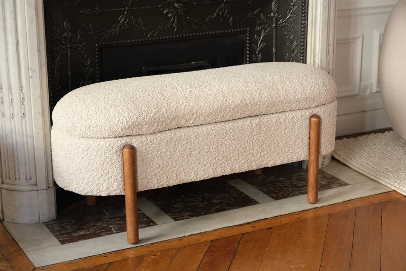 Marianne Banc coffre de rangement en tissu boucl cr me