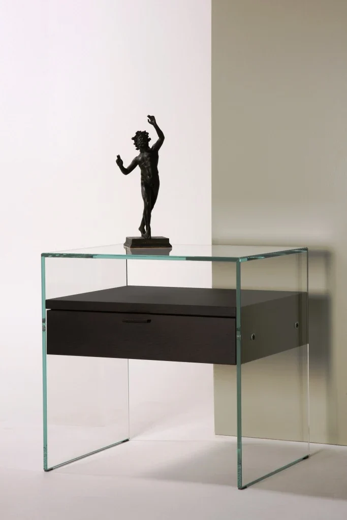 Table de Chevet Zen 5 Comodino | Verre trempé et tiroir bois