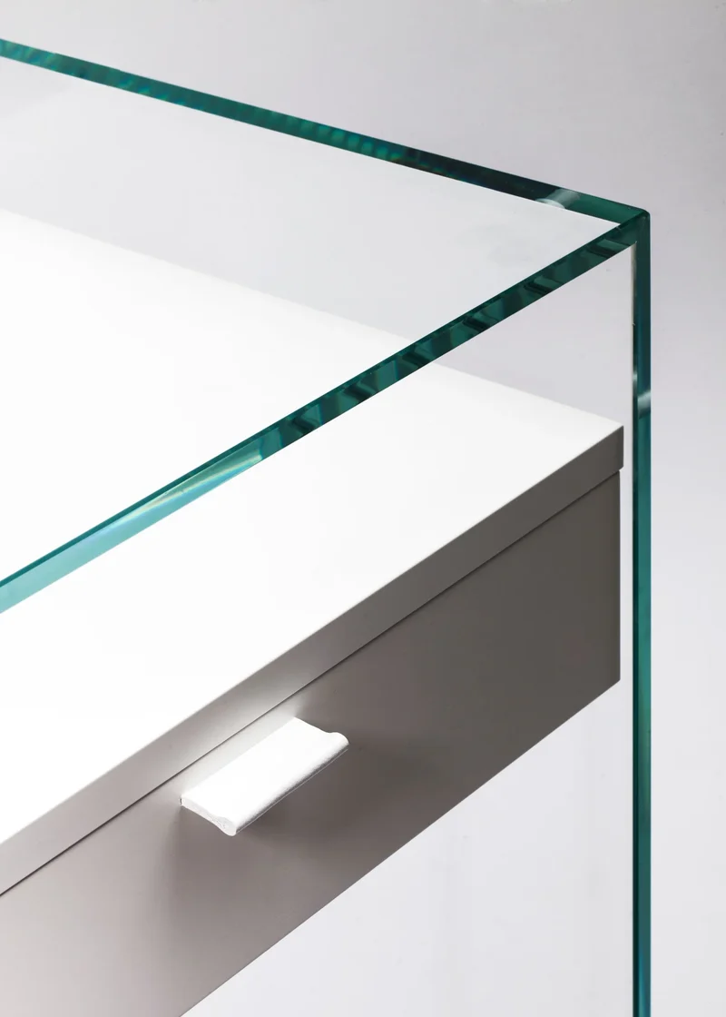 Table de Chevet Zen 5 Comodino | Verre trempé et tiroir bois