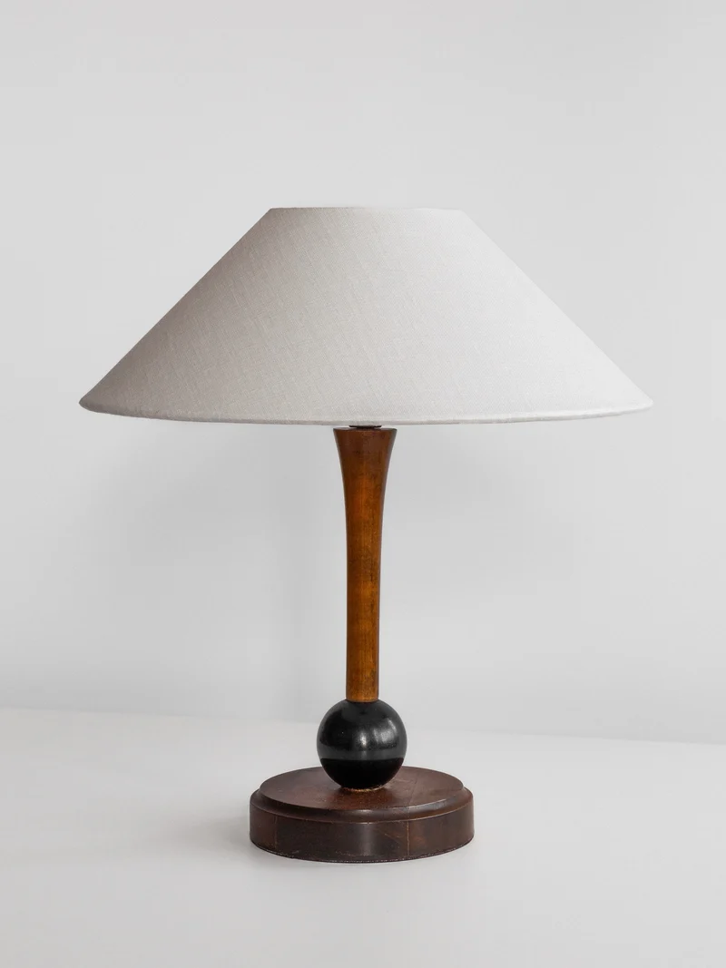 Vintage Wooden Art Deco Table Lamp, 1930s
