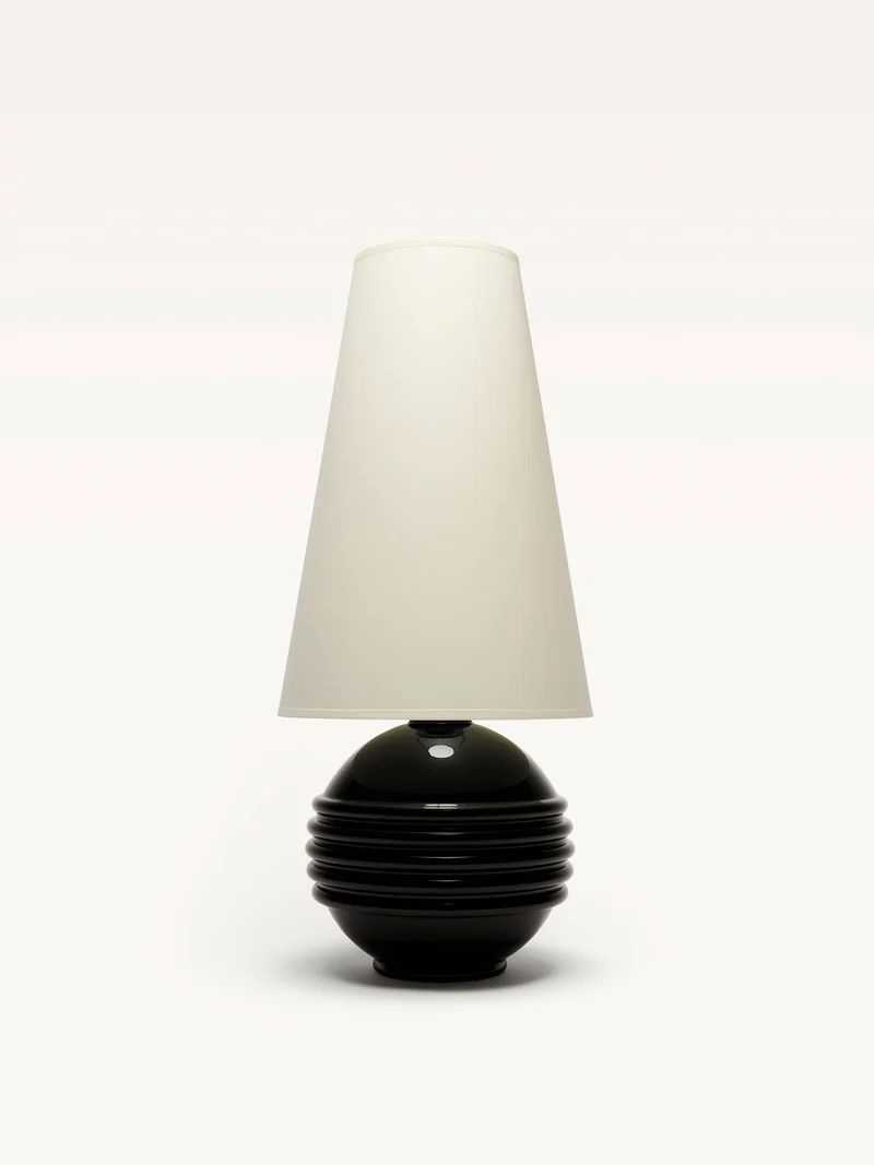 Art Deco Black Opalin Band Glass Table Lamp