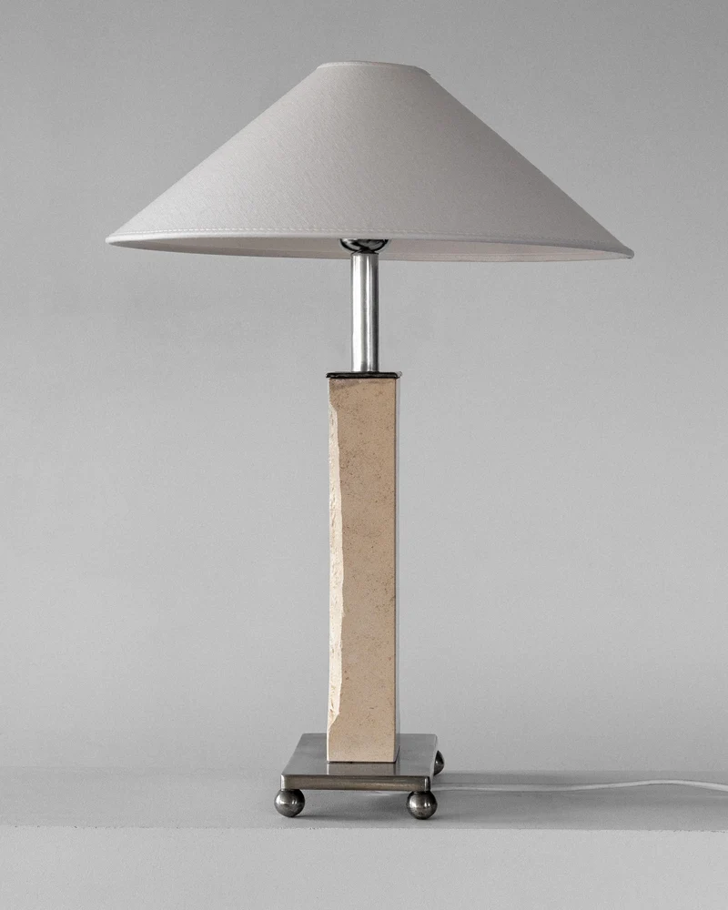 Vintage Mid-Century Modernist Travertine and Metal Table Lamp, 1930s