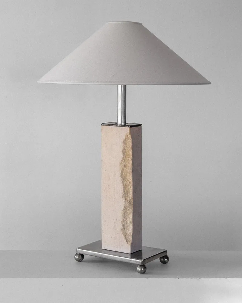 Vintage Mid-Century Modernist Travertine and Metal Table Lamp, 1930s