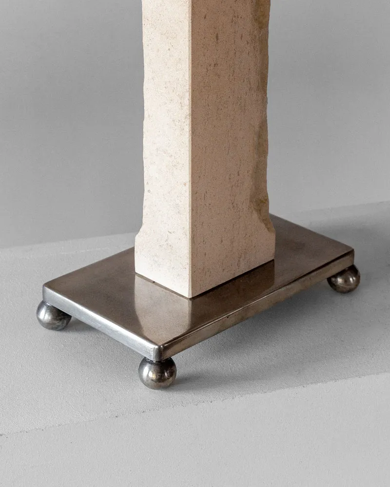 Vintage Mid-Century Modernist Travertine and Metal Table Lamp, 1930s