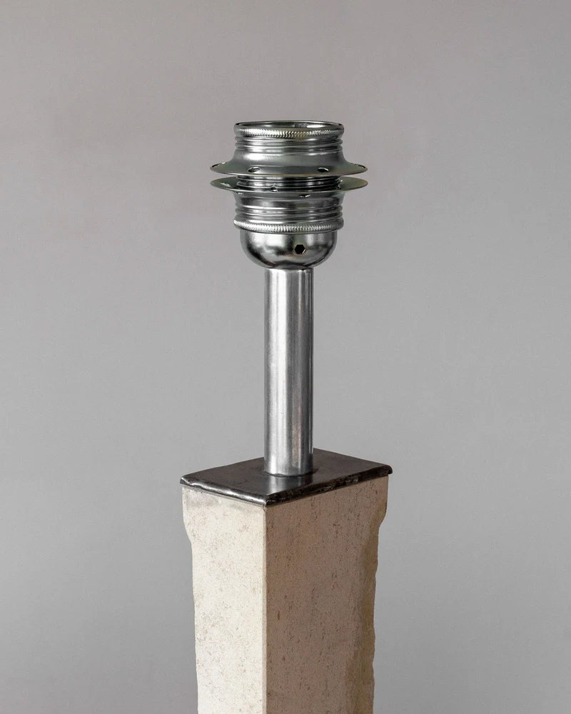 Vintage Mid-Century Modernist Travertine and Metal Table Lamp, 1930s