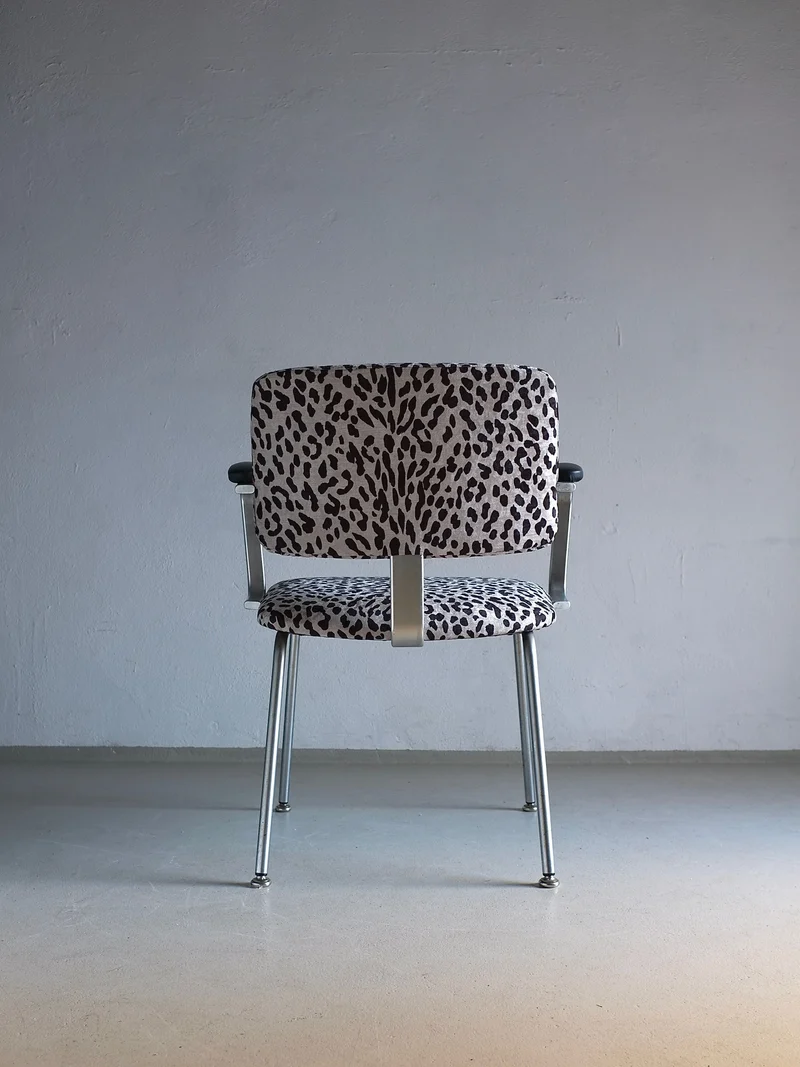 Minimalist Animal Print Chrome Desk Arm Chair | Sweden | 1960s