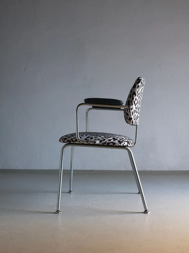 Minimalist Animal Print Chrome Desk Arm Chair | Sweden | 1960s