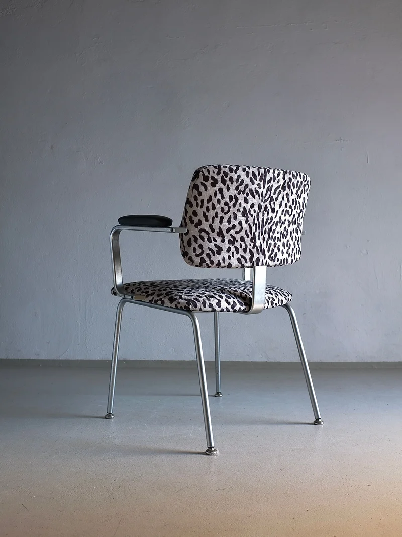 Minimalist Animal Print Chrome Desk Arm Chair | Sweden | 1960s