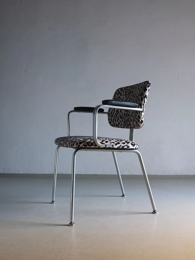 Minimalist Animal Print Chrome Desk Arm Chair | Sweden | 1960s