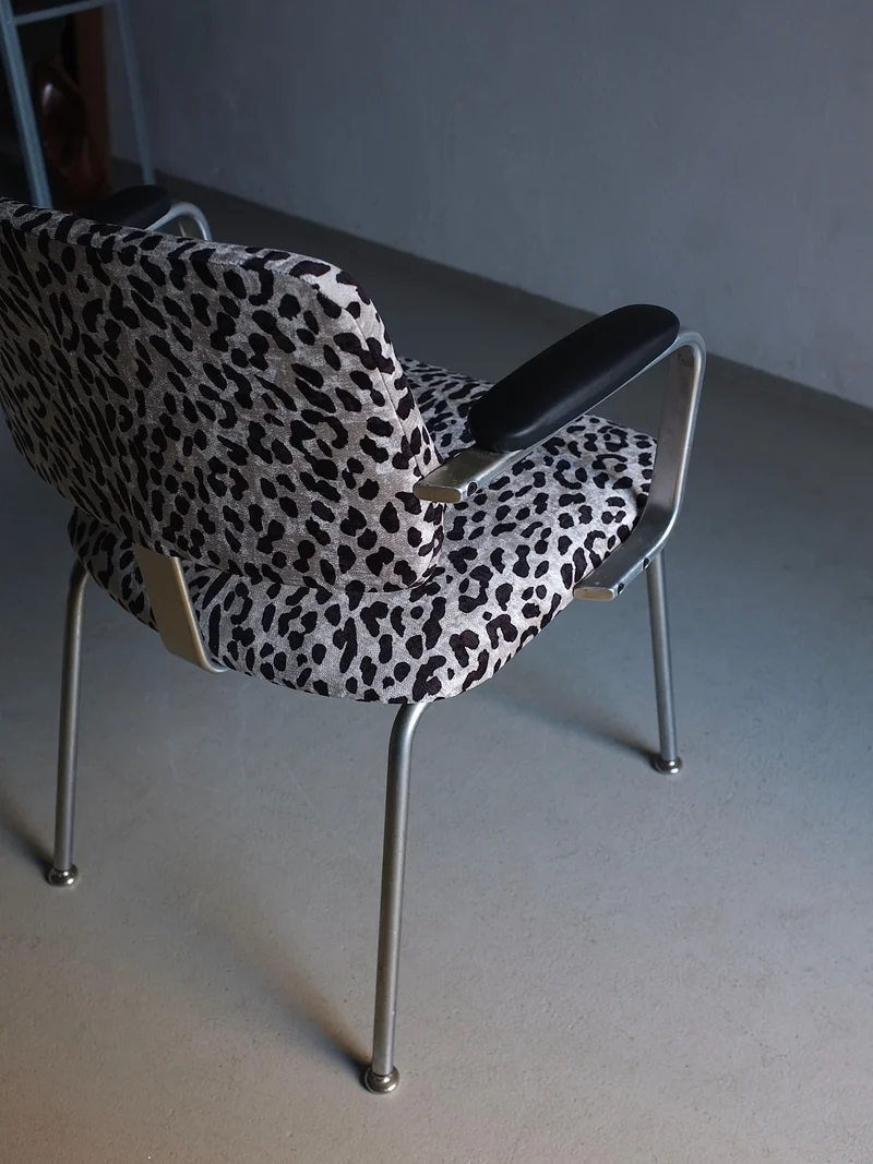 Minimalist Animal Print Chrome Desk Arm Chair | Sweden | 1960s