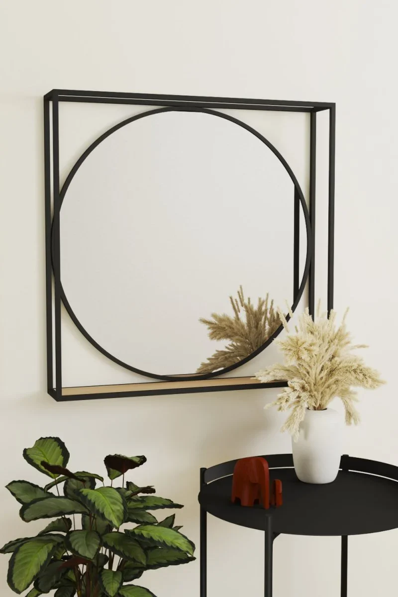 Miroir à formes géométriques en métal noir
