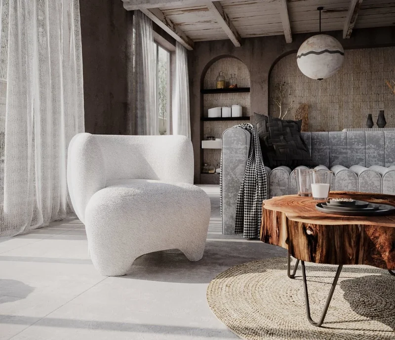 NOA - Fauteuil en laine boucl e crue