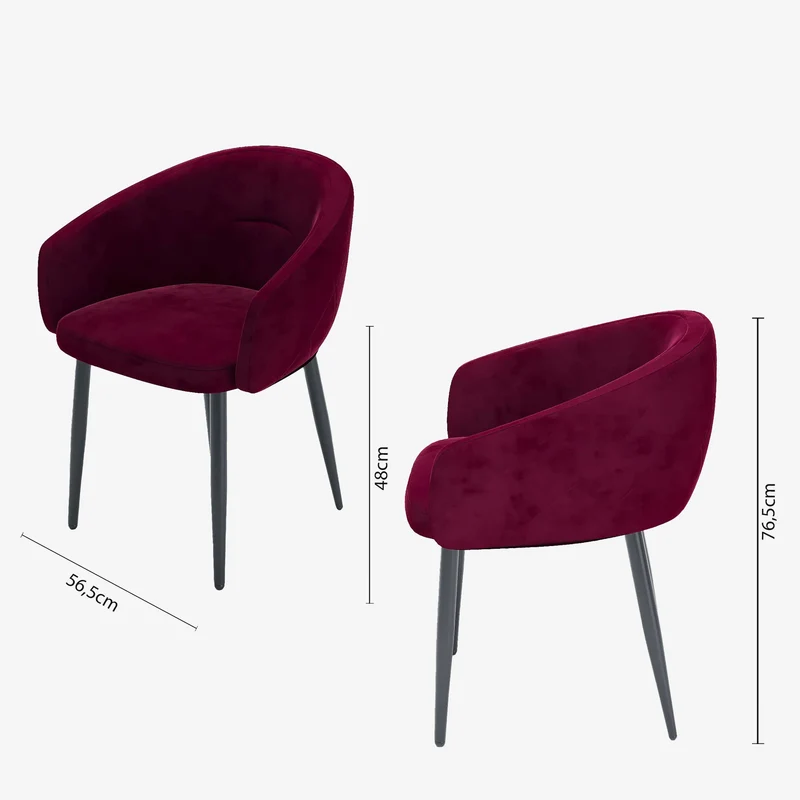 Paire de fauteuils de table design en velours bordeaux Eug nie