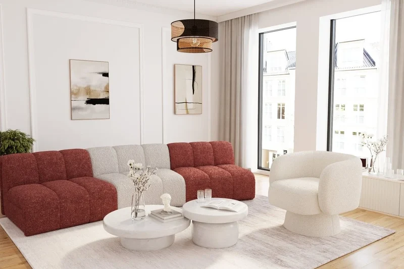 Canap modulable en tissu bouclette rose H l ne