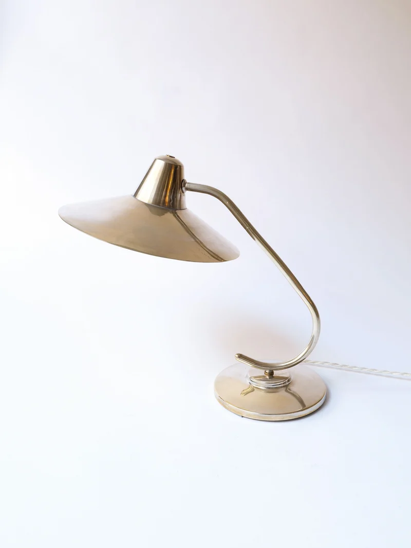 Art Deco Silver Brass Desk Lamp
