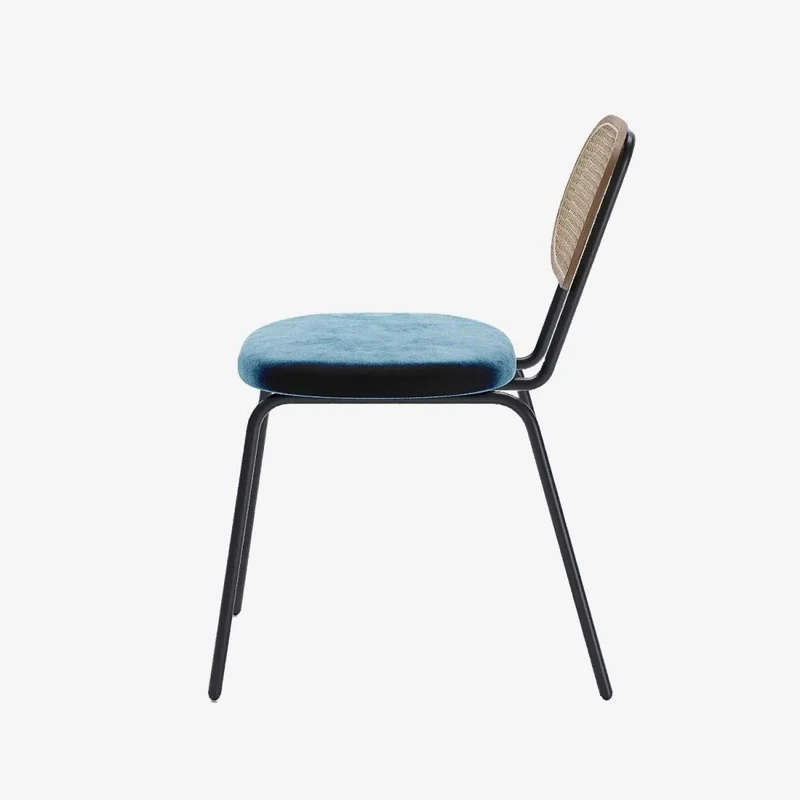 Lot de 2 chaises en rotin et velours bleu Gabrielle