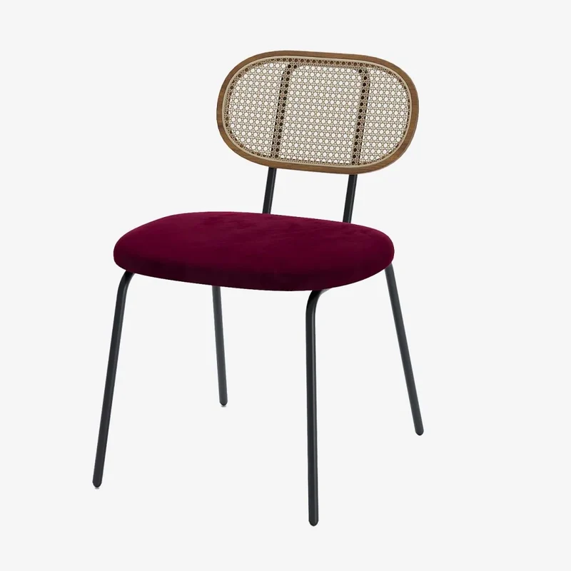 Lot de 2 chaises en rotin et velours bordeaux Gabrielle
