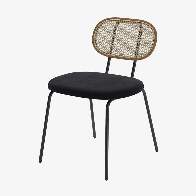 Lot de 2 chaises en rotin et velours noir Gabrielle