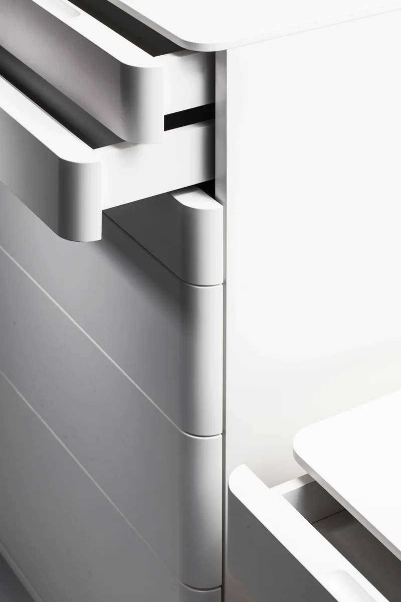 Grand Caisson Cosimo | 6 Tiroirs Push/Pull sur Roulettes | Laqué Blanc Mat