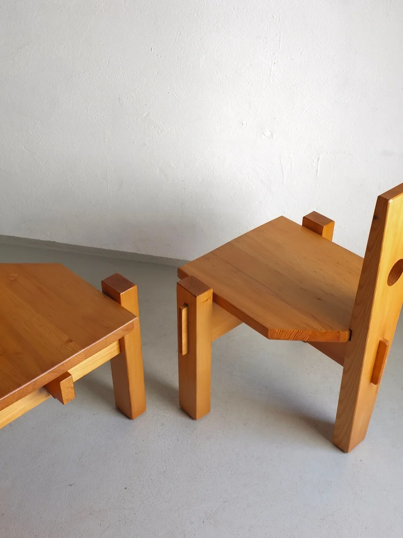 4 Sculptural Pine Chairs by Erwin Egel 1960s
