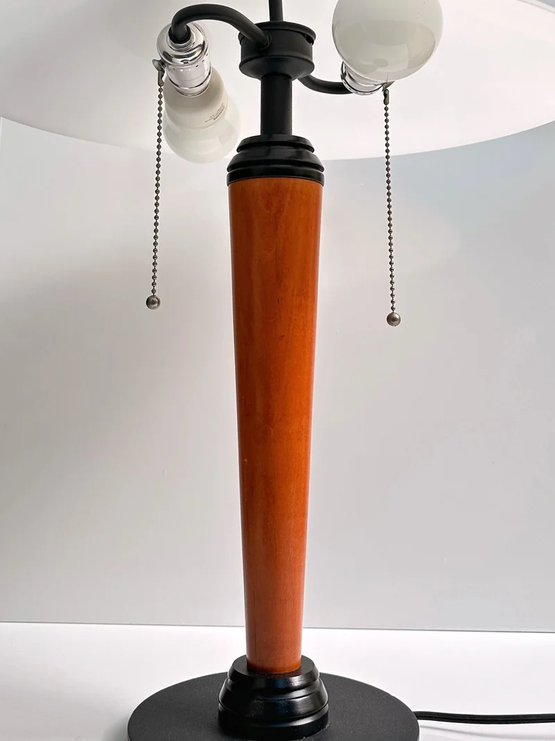 Vintage Mid-Century 1950s Scandinavian Banker Wood Table Lamp