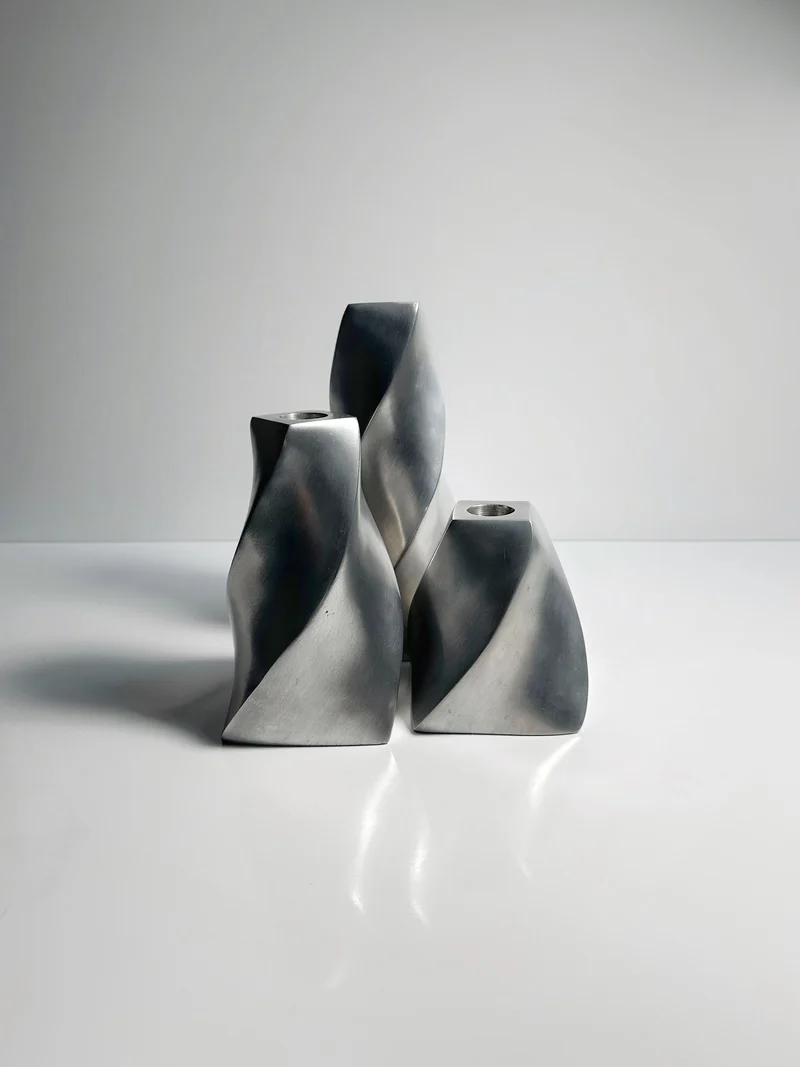 Set of 3 Aluminium Twisted Candle Holders