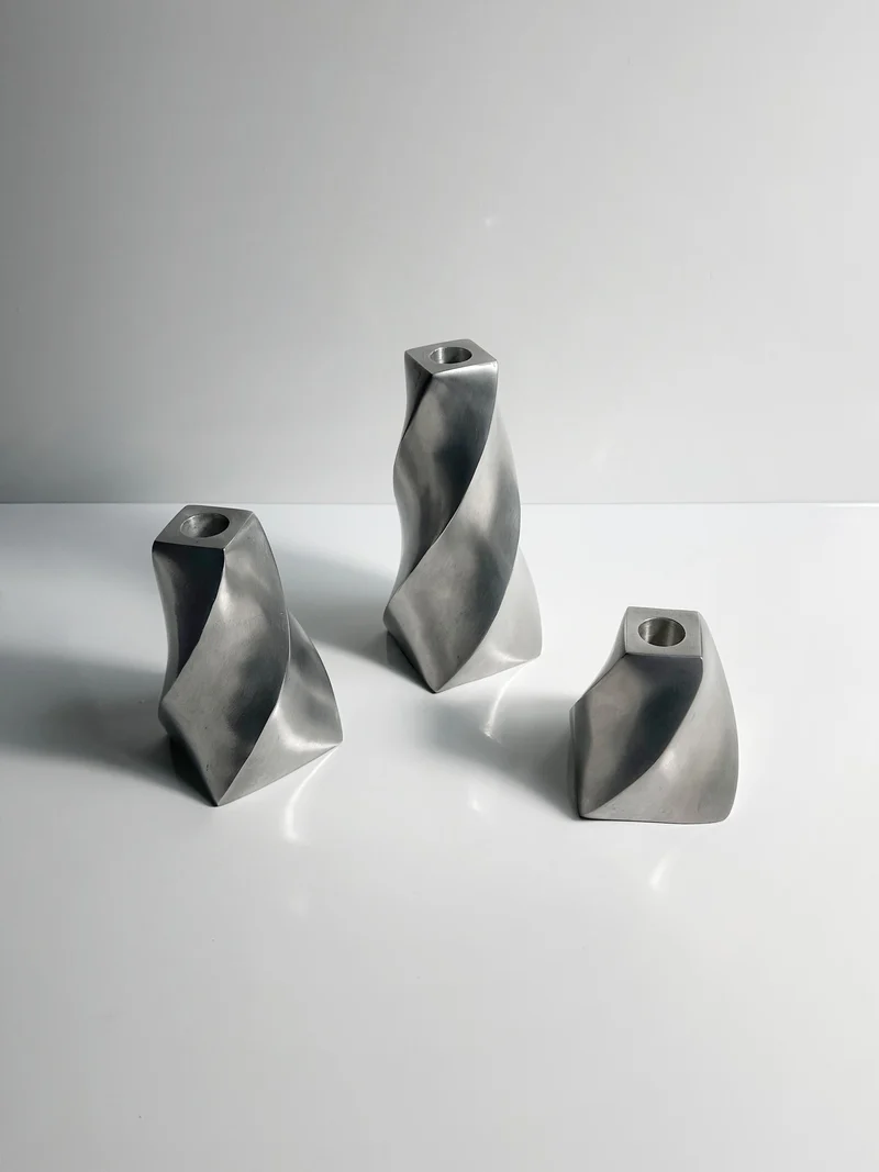 Set of 3 Aluminium Twisted Candle Holders