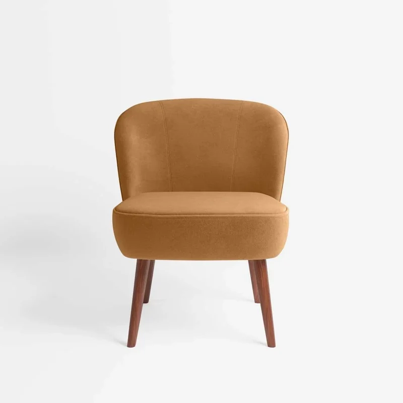 Petit fauteuil de salon en velours camel