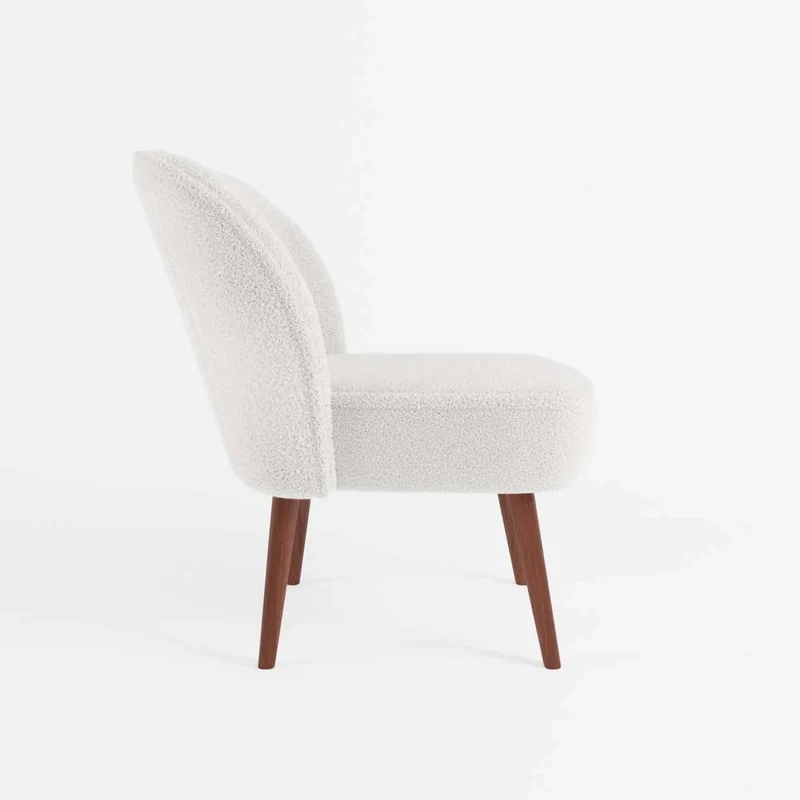 Petit fauteuil de salon, blanc effet laine bouclée