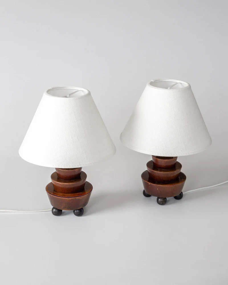 Vintage Art Deco Wooden Table Lamps, 1930s