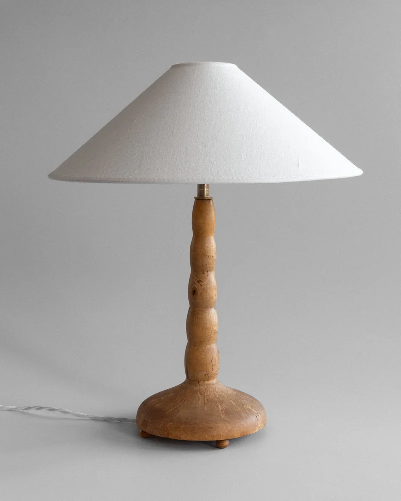 Vintage Turned Birch Brass Table Lamp, Sweden, 1930s