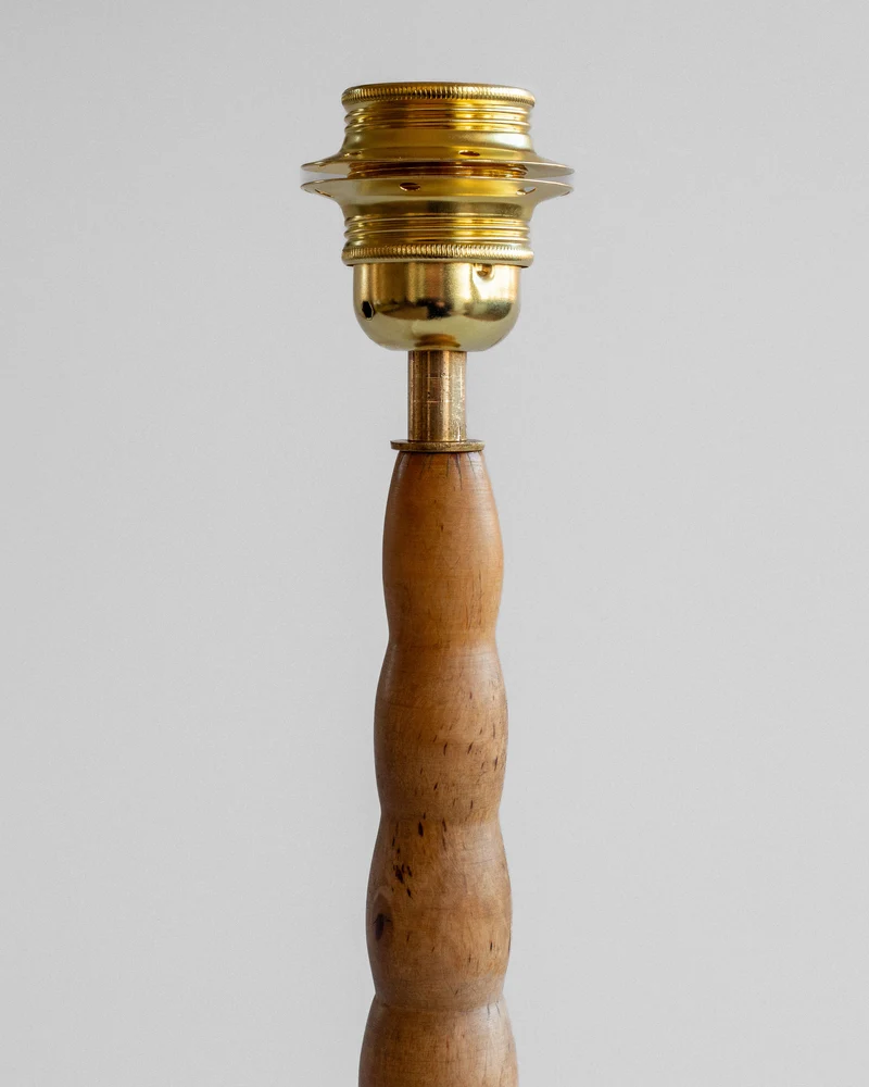 Vintage Turned Birch Brass Table Lamp, Sweden, 1930s