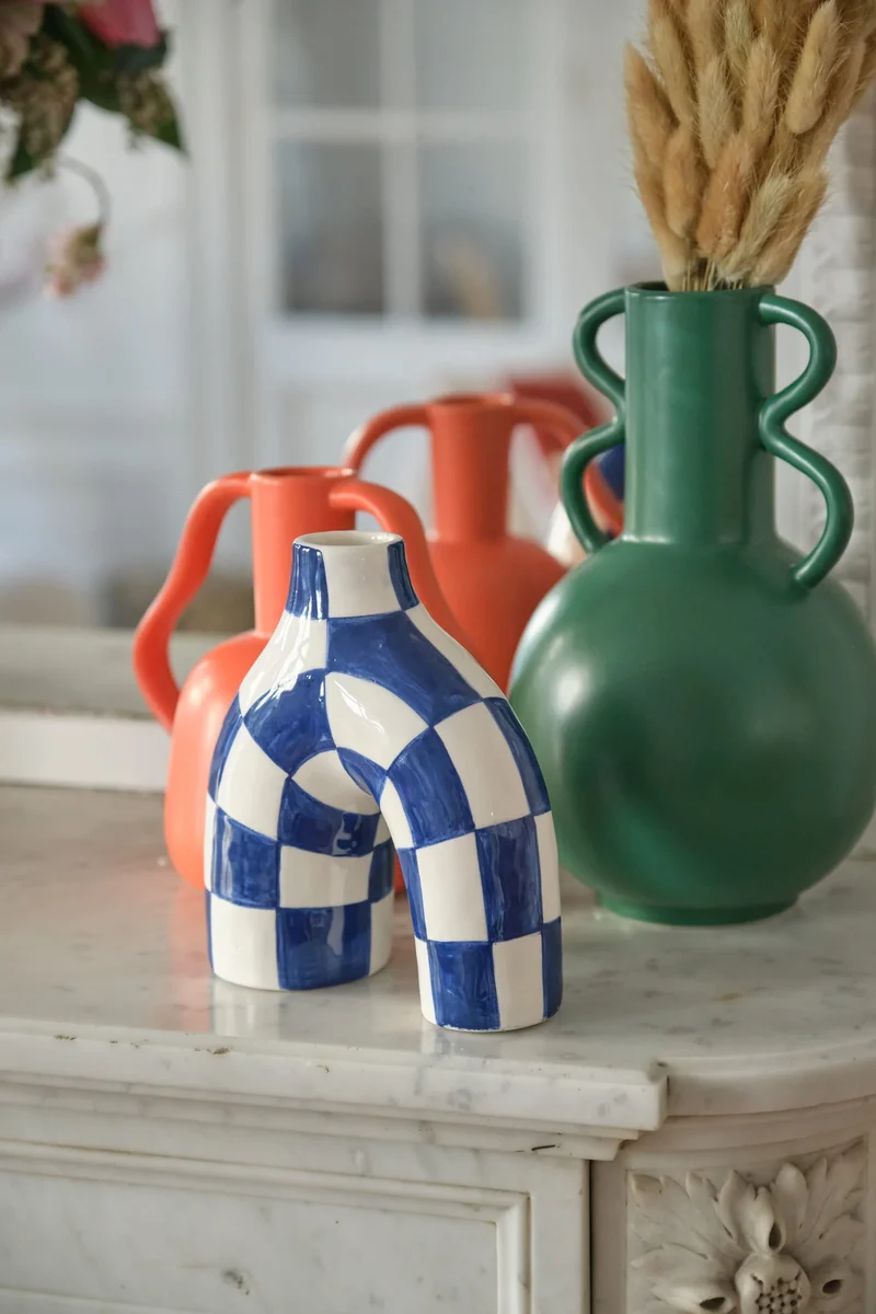 Phoenix - Vase art moderne damier bleu marine