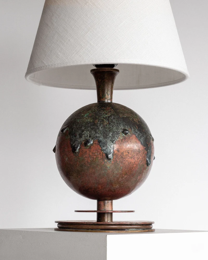 Vintage Art Deco Copper & Bronze Drip Table Lamp, Sweden 1930s